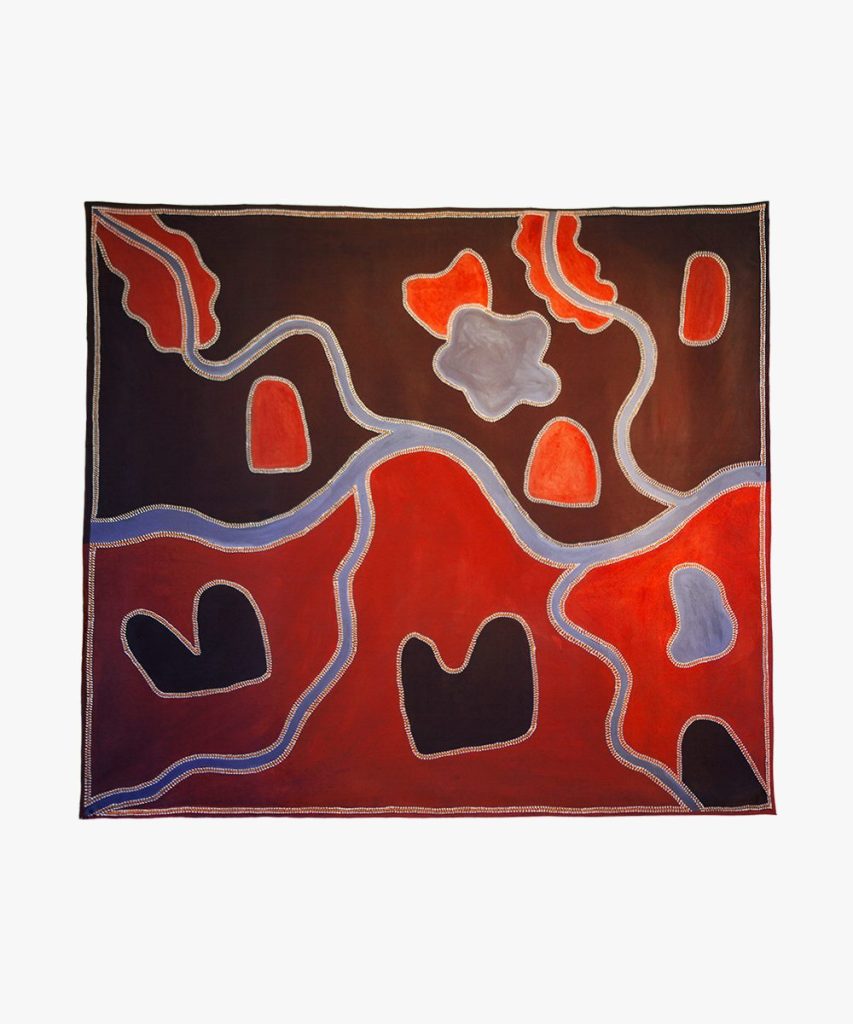 Goongoolooloo silk scarf by Aboriginal artist Alan Griffiths, Waringarri Aboriginal Arts